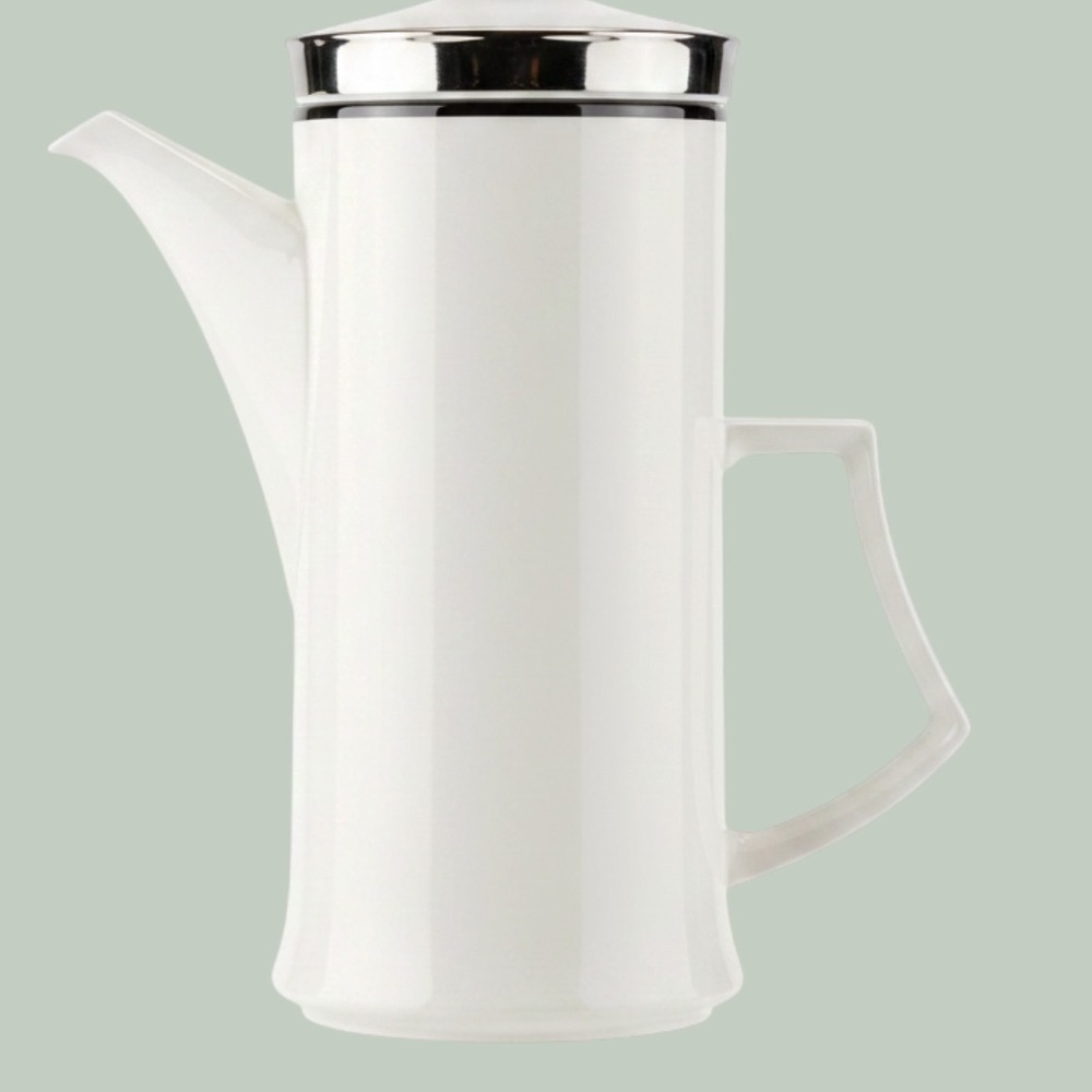 Mikasa Bone China Solitude Coffee Pot A5-166 White Silver Trim Japan Narumi